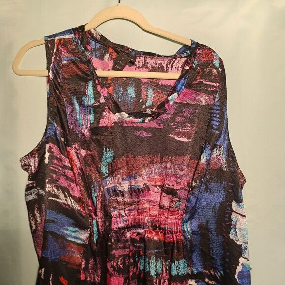 Abstract Sleeveless Dress – Bold Multicolor Print Casual Dress - Picture 2 of 4